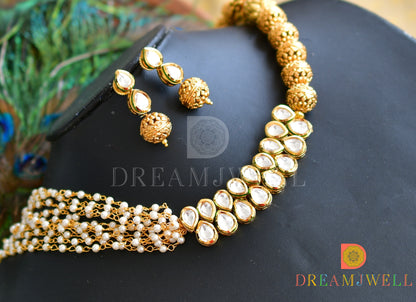 Antique pearl designer kundan necklace set dj-08012