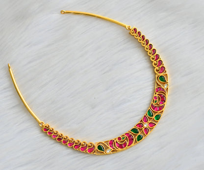 Gold tone pink-green-white kundan jadau mango peacock necklace dj-40619