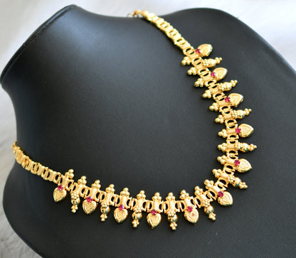 Gold tone pink stone heart Kerala style necklace dj-41924