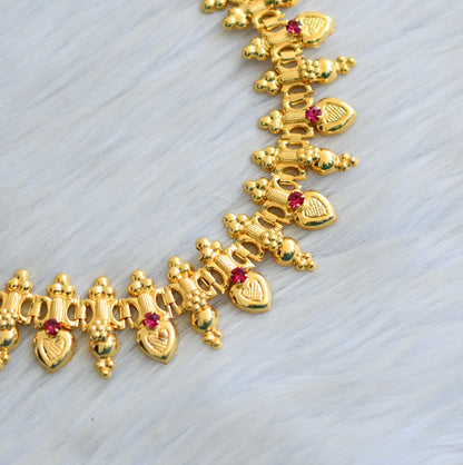 Gold tone pink stone heart Kerala style necklace dj-41924