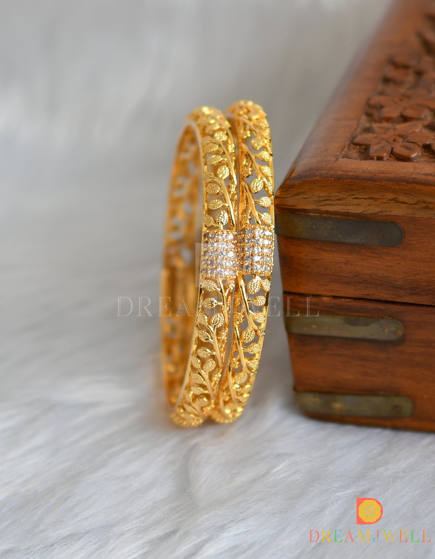 Gold tone white stone set of 2 Bangles (2.4) dj-38348