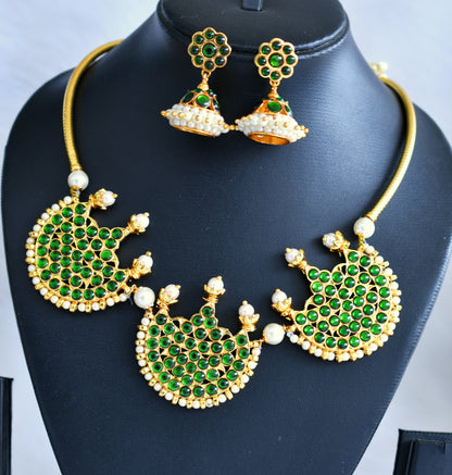 Gold tone green moon kemp necklace set dj-19269