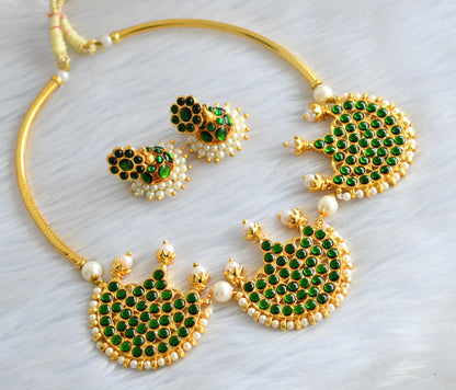 Gold tone green moon kemp necklace set dj-19269