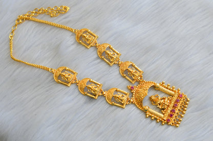 Gold tone pink stone Kerala style Lakshmi necklace dj-41926