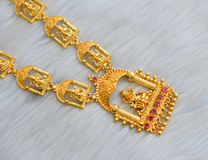 Gold tone pink stone Kerala style Lakshmi necklace dj-41926