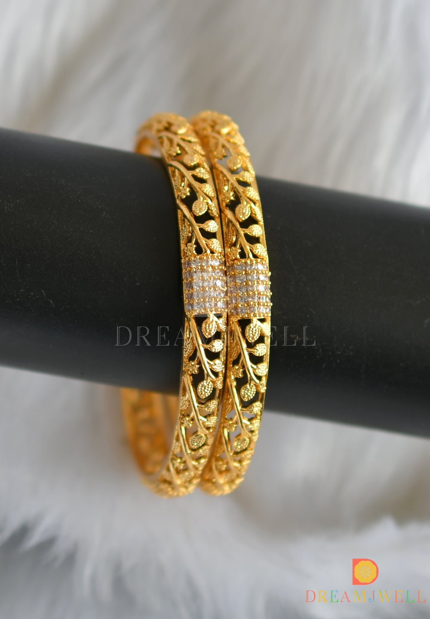 Gold tone white stone set of 2 Bangles (2.4) dj-38348