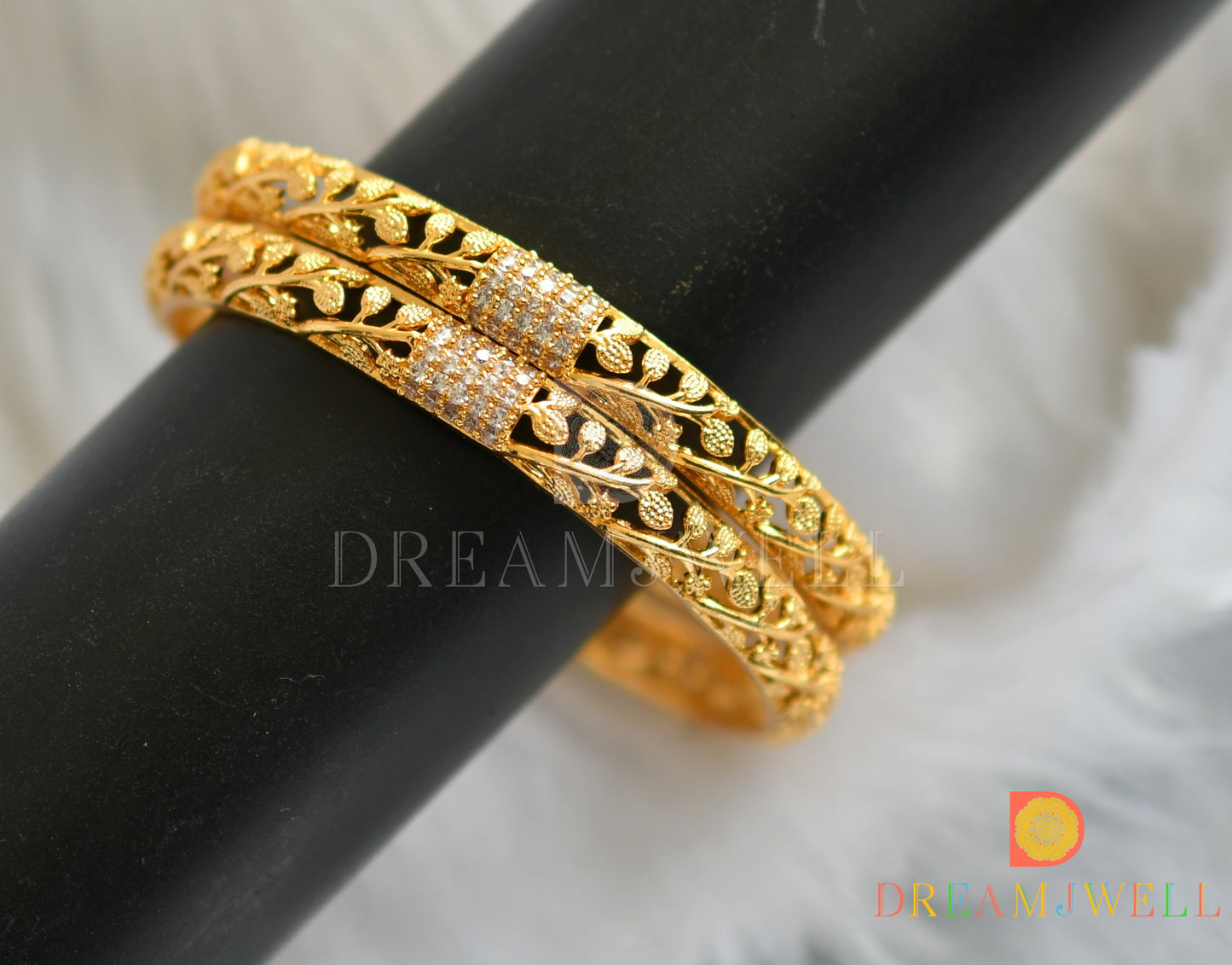 Gold tone white stone set of 2 Bangles (2.4) dj-38348