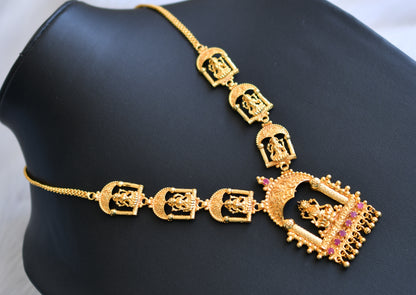 Gold tone pink stone Kerala style Lakshmi necklace dj-41926