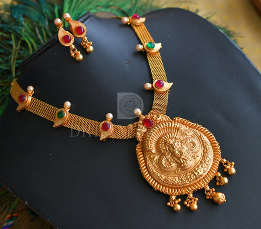 Matte Finish Kemp-green Krishna Designer Necklace Set dj-08155