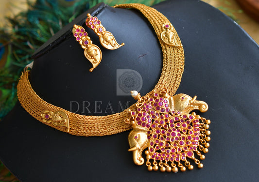 Matte Finish Ruby Elephant Necklace Set dj-08152