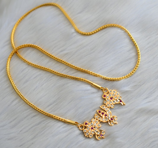 Gold tone ruby-white stone shanku-nama-chakra south Indian style pendant with chain dj-41937