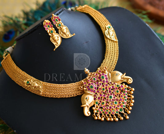 Matte Finish Ruby-emerald Elephant Necklace Set dj-08153