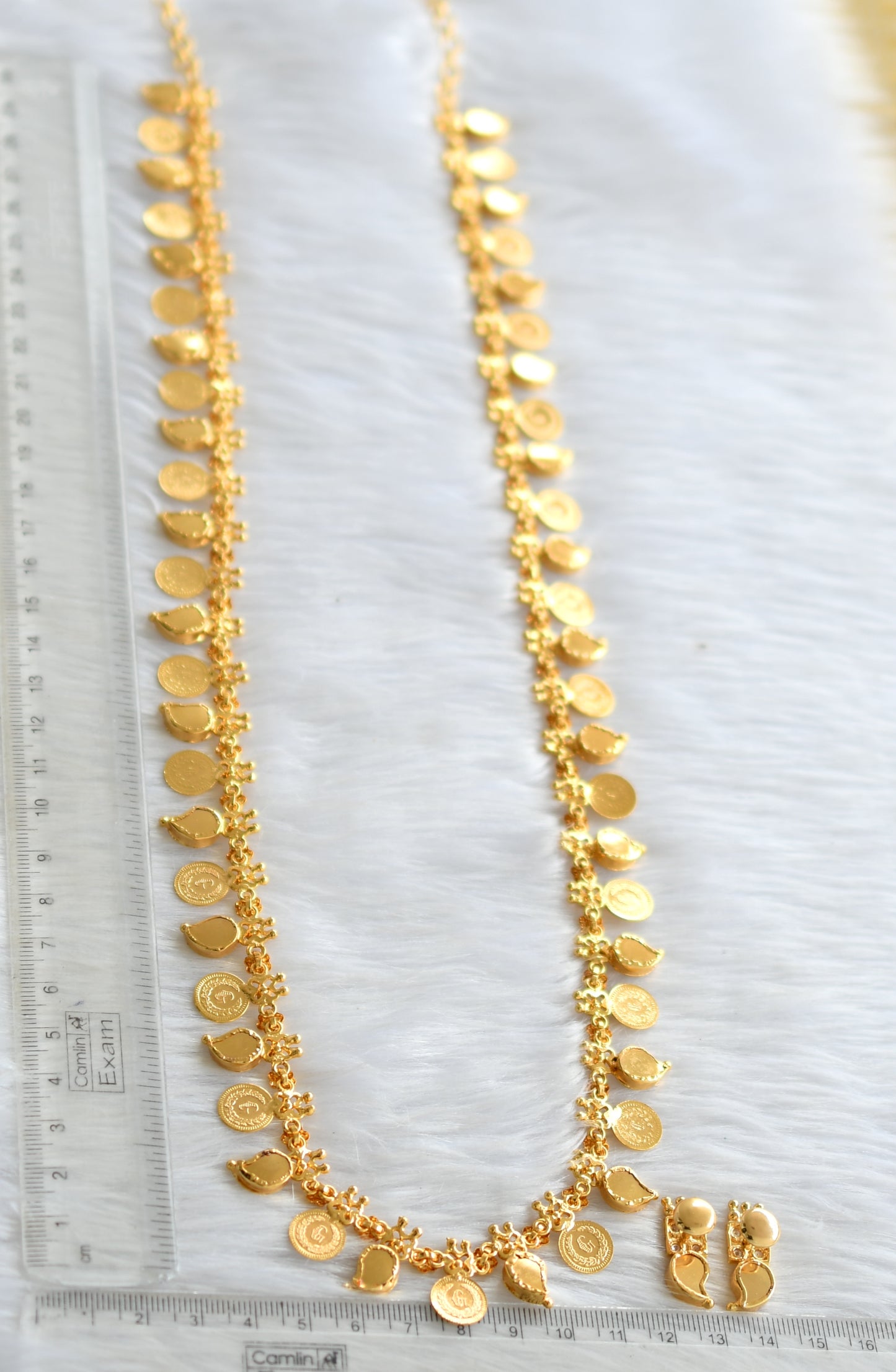 Gold tone palakka red mango Lakshmi coin designer haar set dj-34058