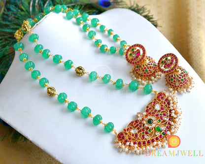 Gold tone Kemp-green-white pearl designer haar set dj-36054