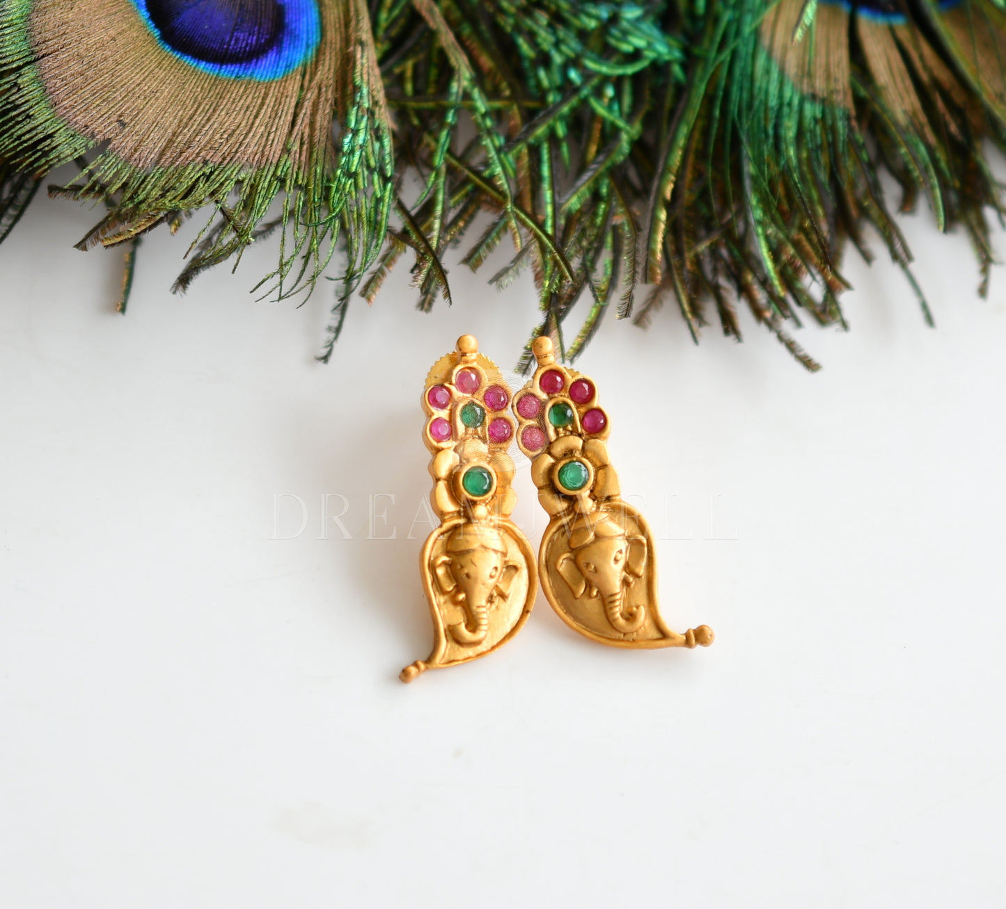 Matte Finish Ruby-emerald Elephant Necklace Set dj-08153