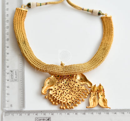 Matte Finish Ruby-emerald Elephant Necklace Set dj-08153