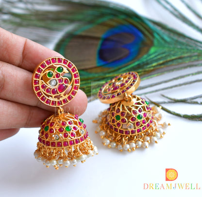 Gold tone Kemp-green-white pearl designer haar set dj-36054