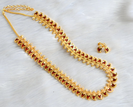 Gold tone kerala style red mango short haar set dj-33201