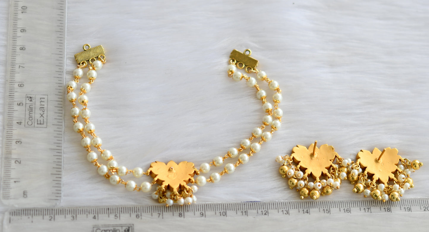 Gold tone white kundan jadau pearl Lotus choker necklace set dj-40622