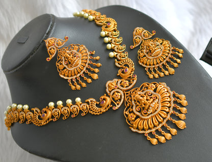 Matte finish ruby Lakshmi pearl necklace set dj-20571