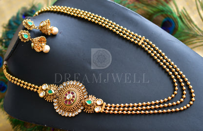 Antique Kundan Ruby-emerald Mugappu Multilayer Short Haar Set dj-12688