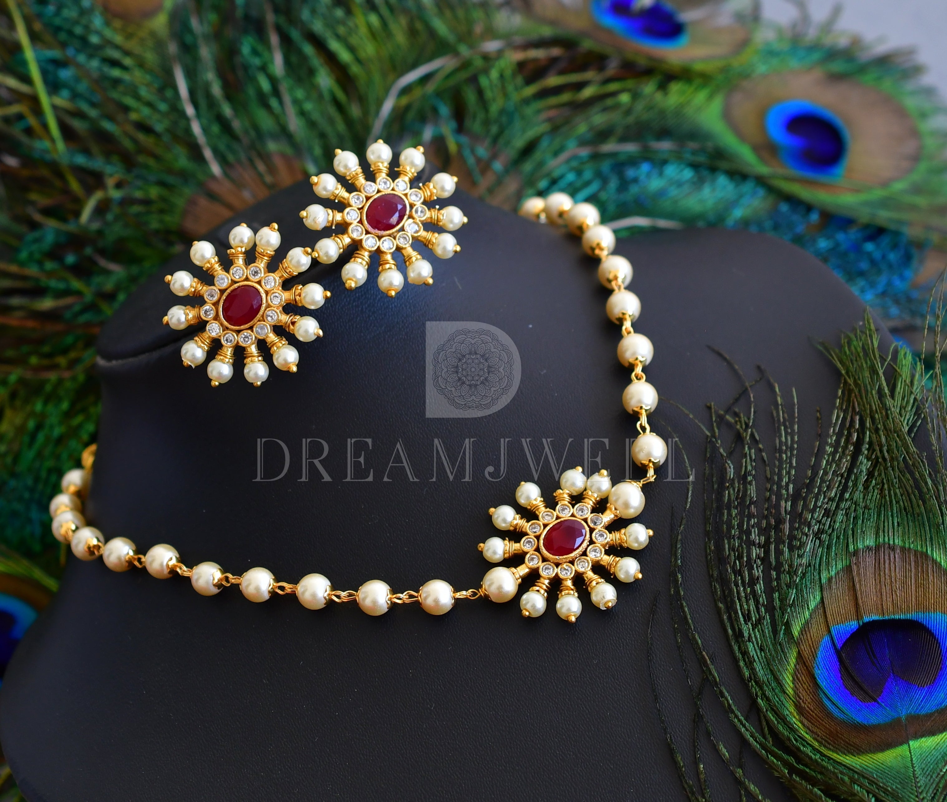 ELEGANT GOLD-PLATED RUBY NECKLACE WITH ZIRCON STONES - Sonal Fashion  Jewellery