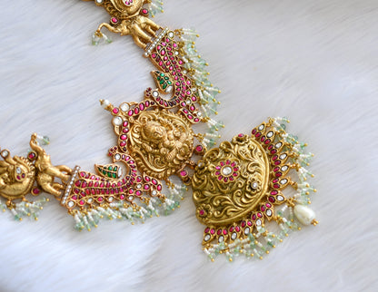 Antique gold look alike pink-green-white kundan jadau Lakshmi peacock Elephant short haar dj-40610