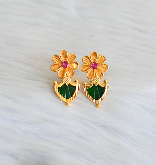 Gold tone Kerala style flower pink-green palakka stud/earrings dj-41934