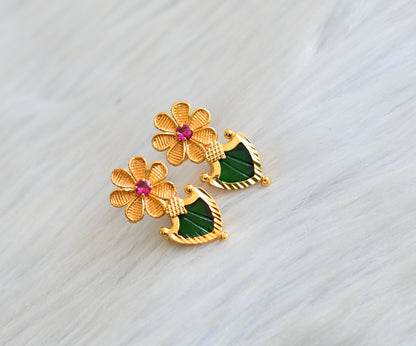 Gold tone Kerala style flower pink-green palakka stud/earrings dj-41934