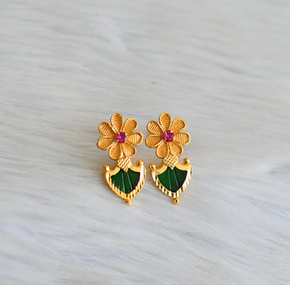 Gold tone Kerala style flower pink-green palakka stud/earrings dj-41934