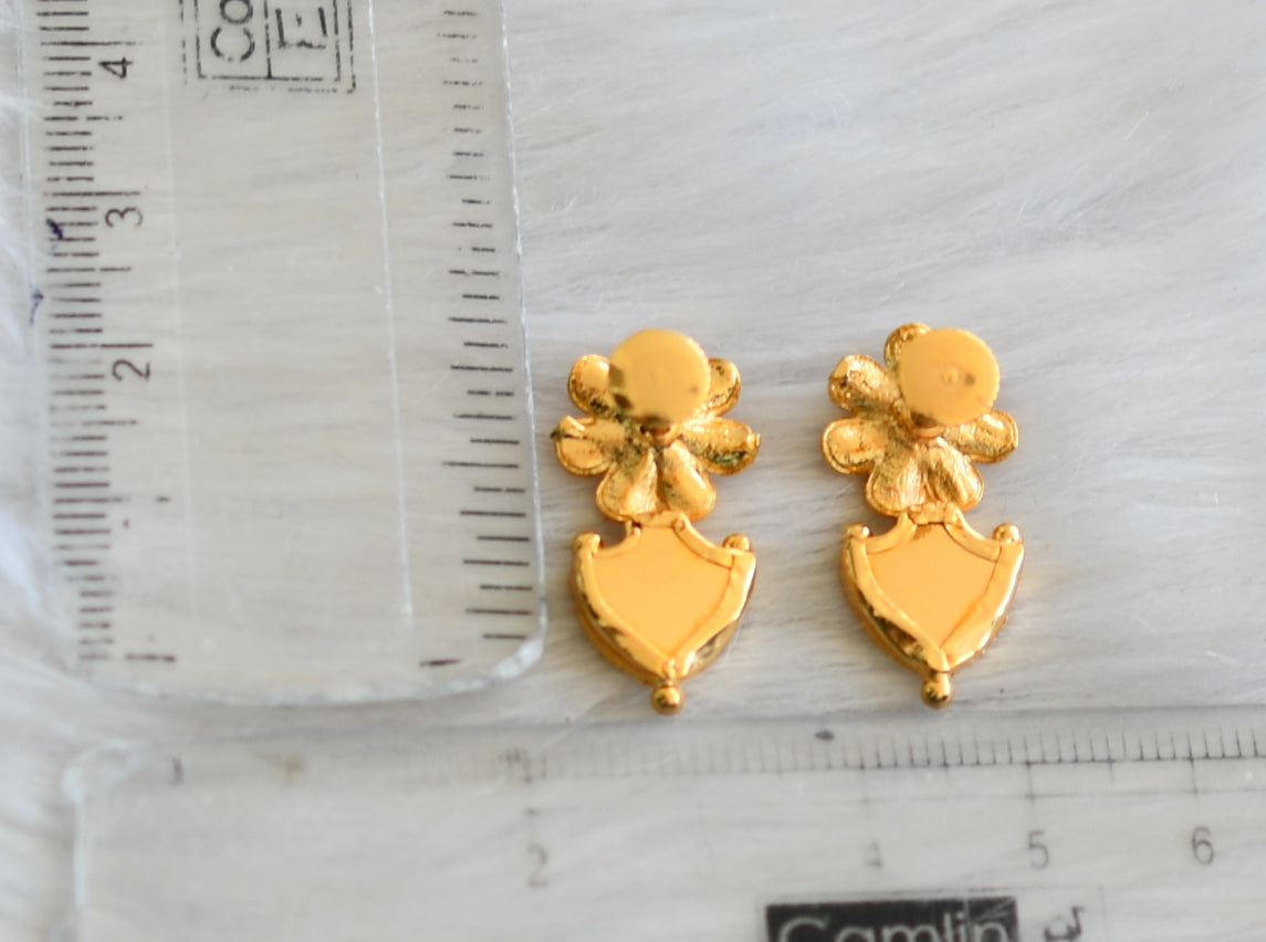 Gold tone white-red palakka flower Kerala style earrings dj-41935