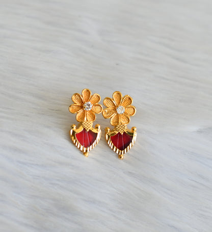 Gold tone white-red palakka flower Kerala style earrings dj-41935