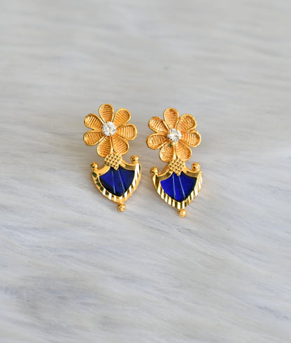 Gold tone white-blue palakka flower Kerala style earrings dj-41936