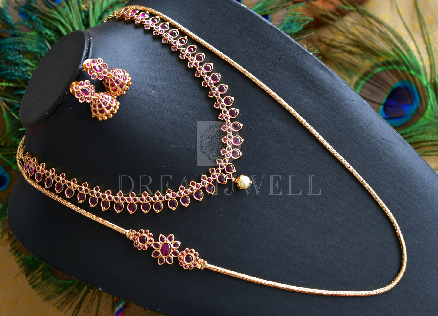 Gold tone Kemp mugappu chain necklace set combo dj-31807