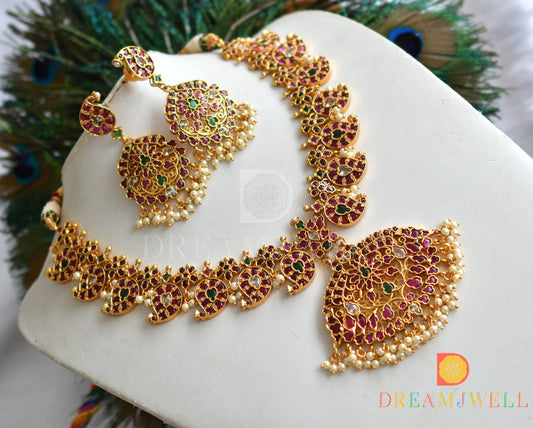 Matte finish Cz real kemp-green mango necklace set dj-31994