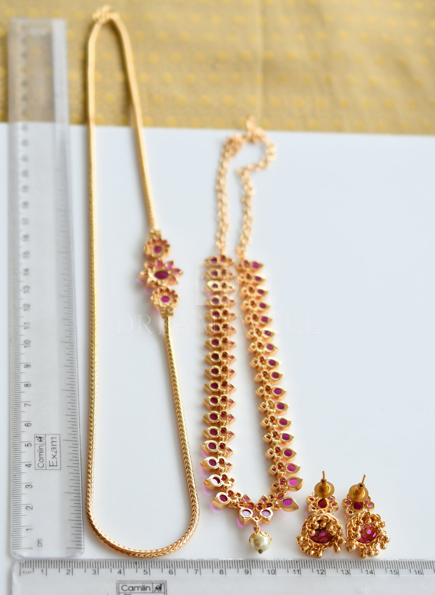 Gold tone Kemp mugappu chain necklace set combo dj-31807