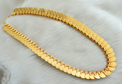 Gold tone reversible ruby mango lakshmi coin haar dj-33066