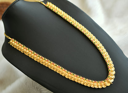 Gold tone ruby-green mango lakshmi coin reversible haar dj-33067