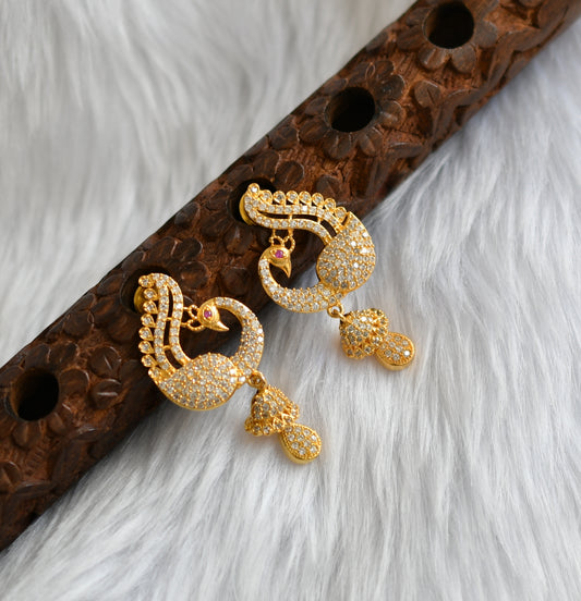 Gold tone cz white peacock Jhumkka dj-20354