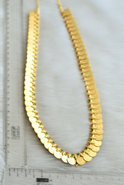 Gold tone ruby-green mango lakshmi coin reversible haar dj-33067