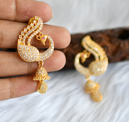 Gold tone cz white peacock Jhumkka dj-20354