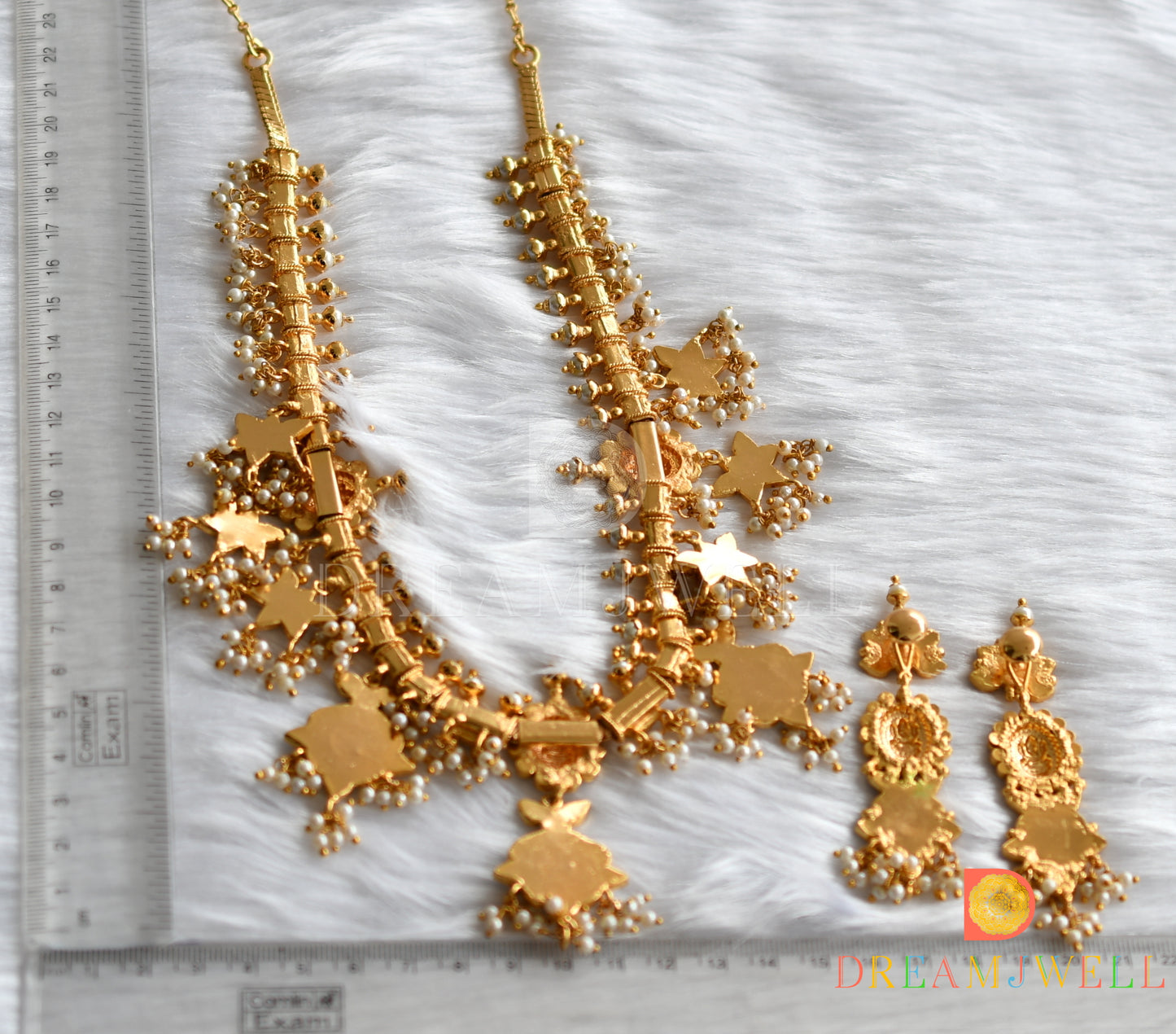 Gold replica real kemp stone gutta pusalu necklace with screw back earrings dj-08014