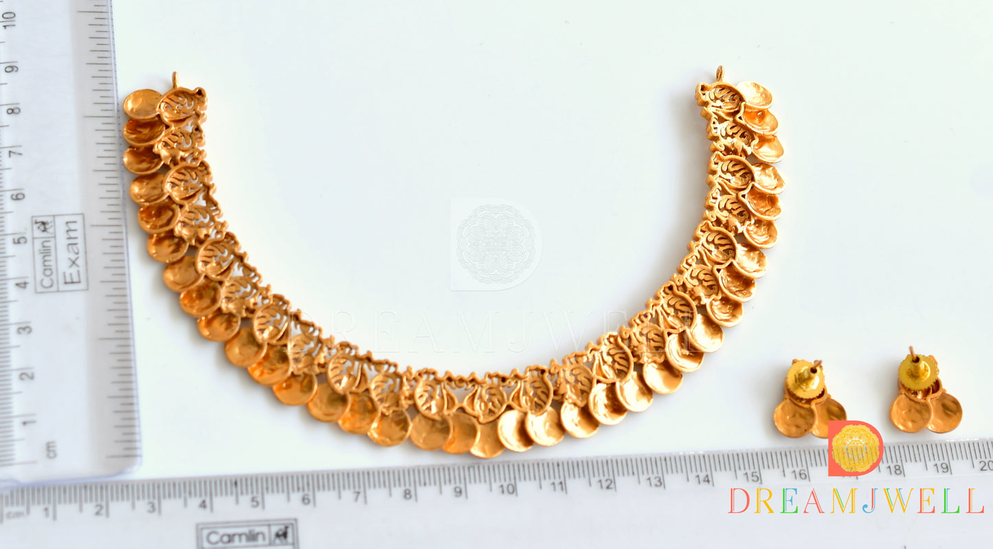 Matte finish swan lakshmi coin necklace set dj-36071