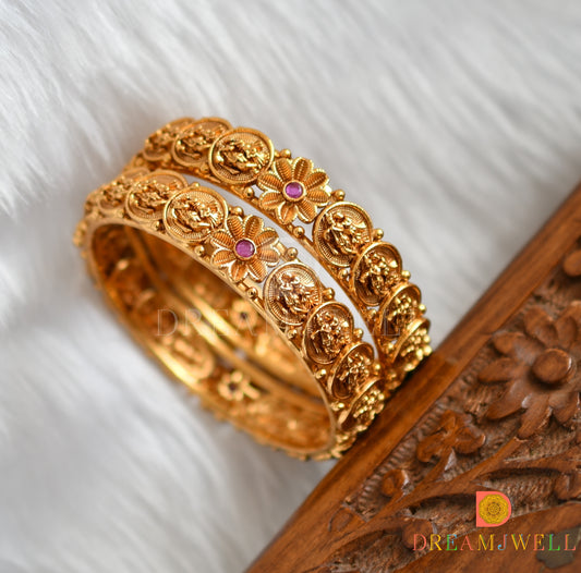 Matte finish ruby-green flower Radha-Krishna coin Bangles (2.6) dj-38325