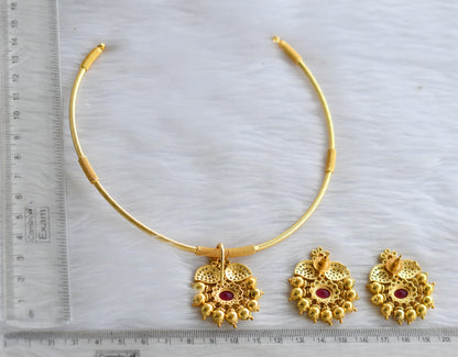 Gold tone white-ruby mango hasli necklace set dj-39866