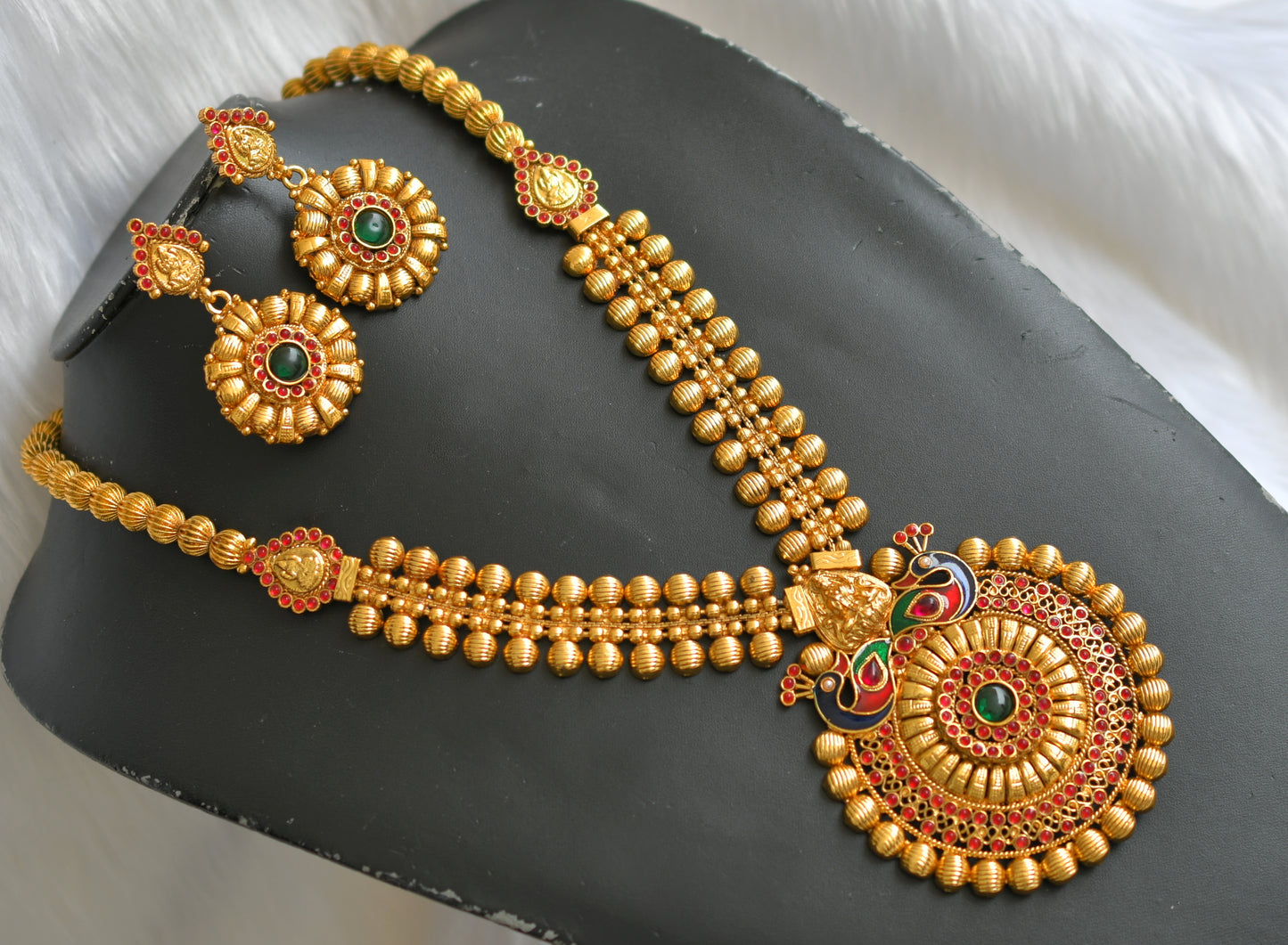 Antique green peacock Lakshmi haar set dj-16790