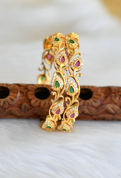 Gold tone ruby-emerald-white stone mango bangles(2.6) dj-40635