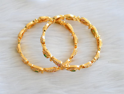 Gold tone ruby-emerald-white stone mango bangles(2.6) dj-40635