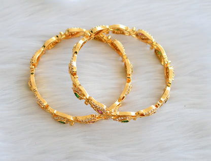Gold tone ruby-emerald-white stone mango bangles(2.8) dj-40636