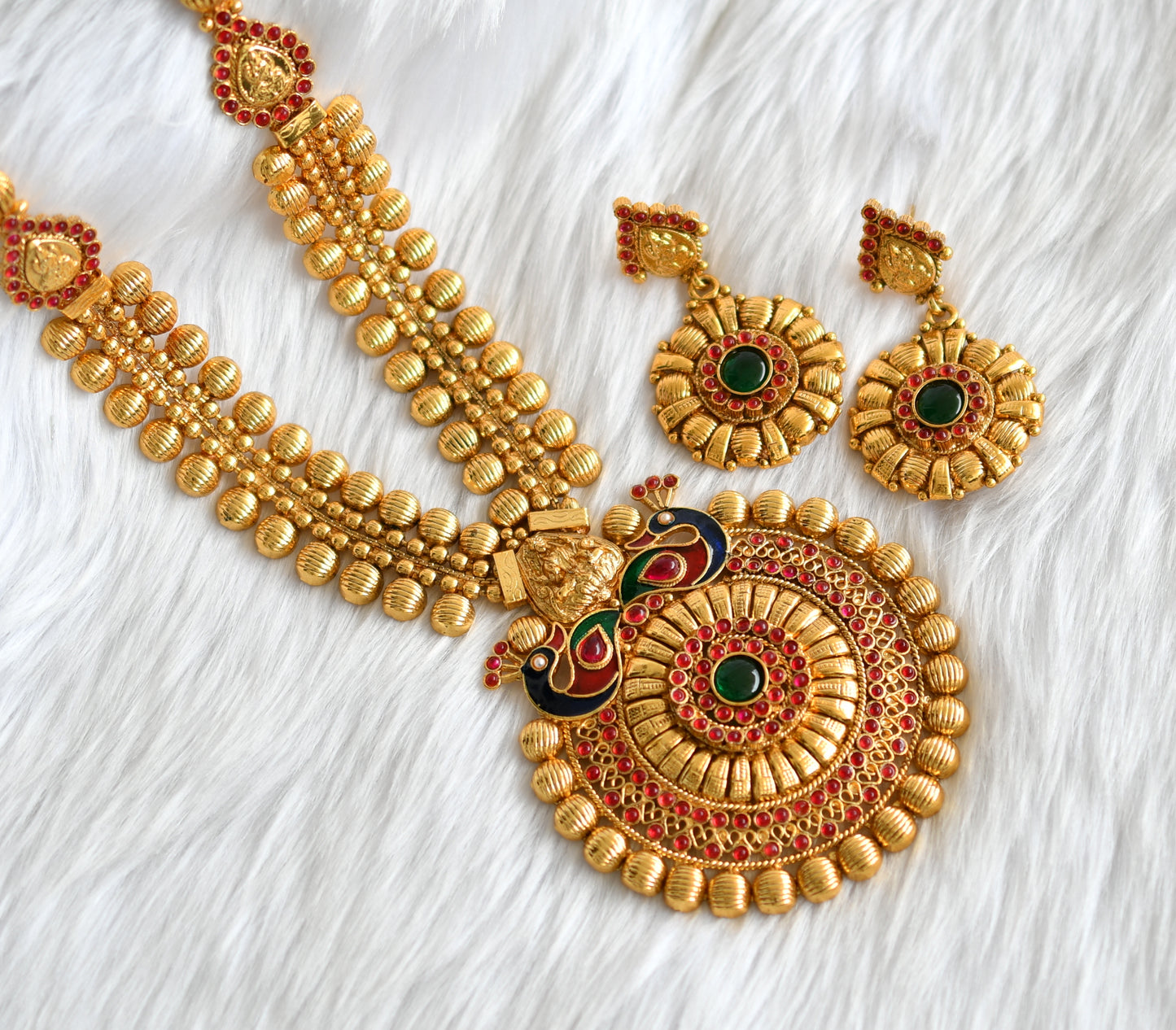 Antique green peacock Lakshmi haar set dj-16790